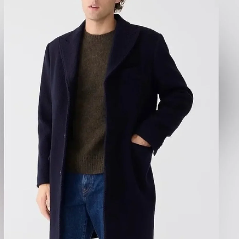 J.Crew Mens $598 Ludlow Topcoat Heavyweight Wool Navy Size 40S